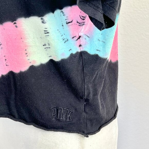 Victorias Secret PINK Short Sleeve Tie Dye Black Oversized Soft Crop Tee Size XS - Picture 6 of 9